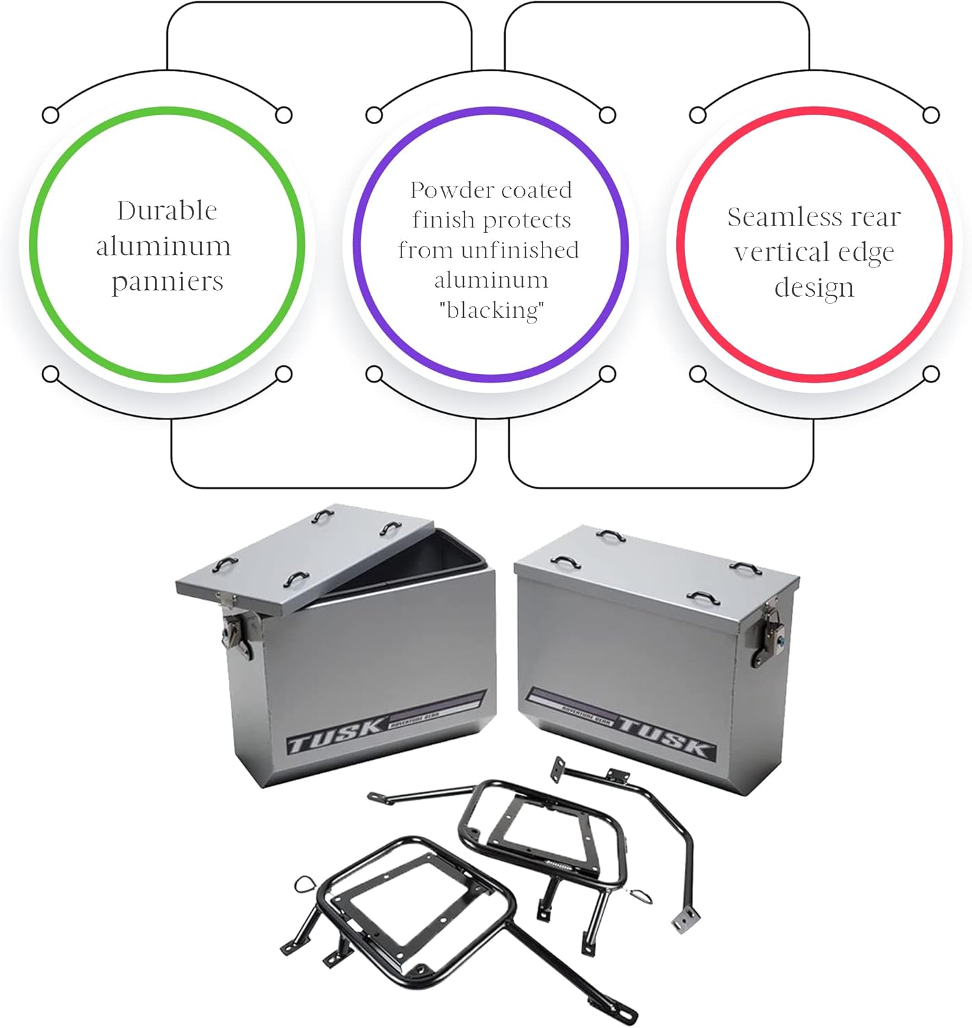 Large Silver Aluminum Panniers with Pannier Racks B4257
