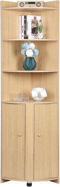 Tall Bathroom Corner Cabinet with Barn Door Design & Open Shelves N1203