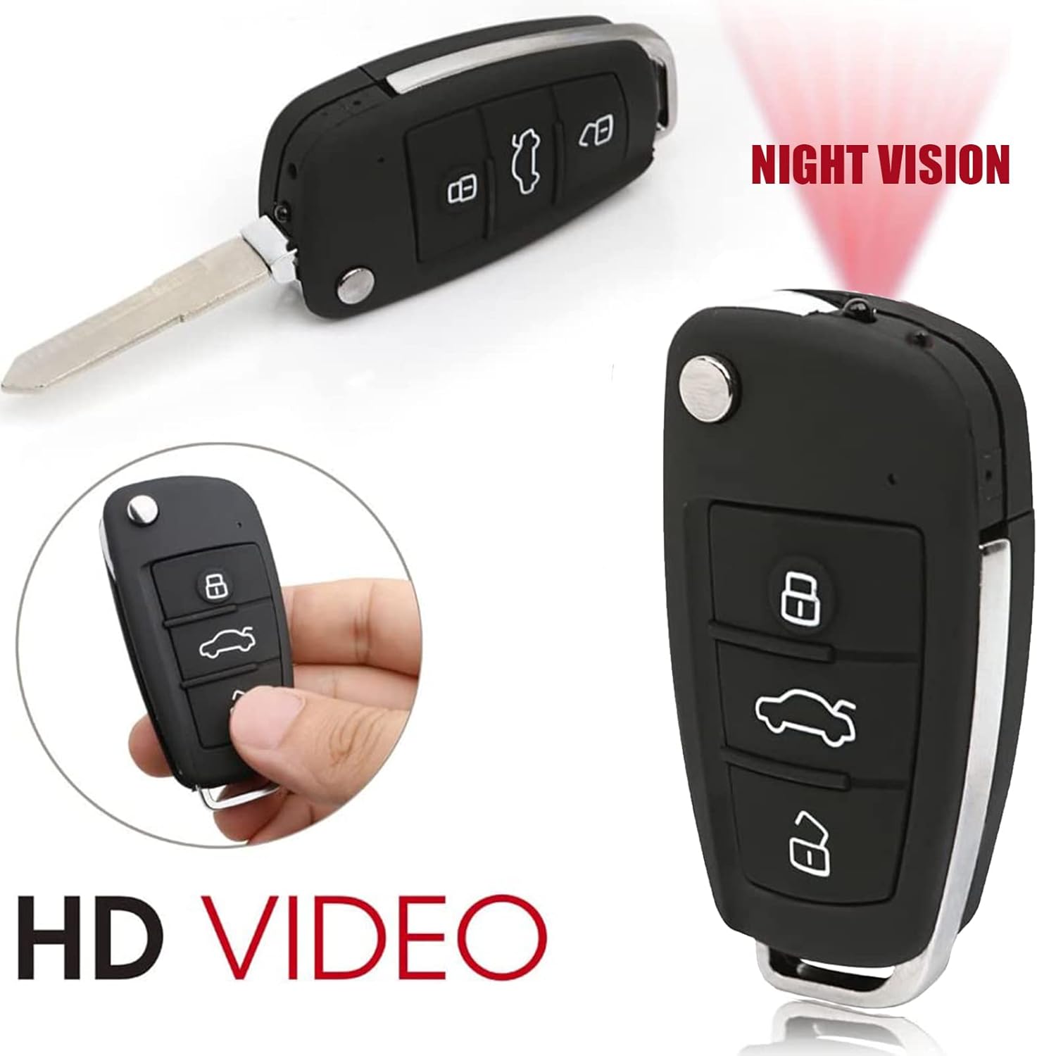 32g Car Key Spy Camera with IR Night Vision Motion Detection HD 1080P Pack of 2 W6319
