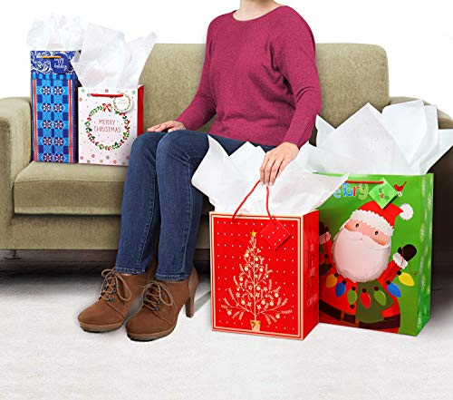 4 Extra Large 4 Large 4 Medium Christmas Print Gift Bags with Handles R605