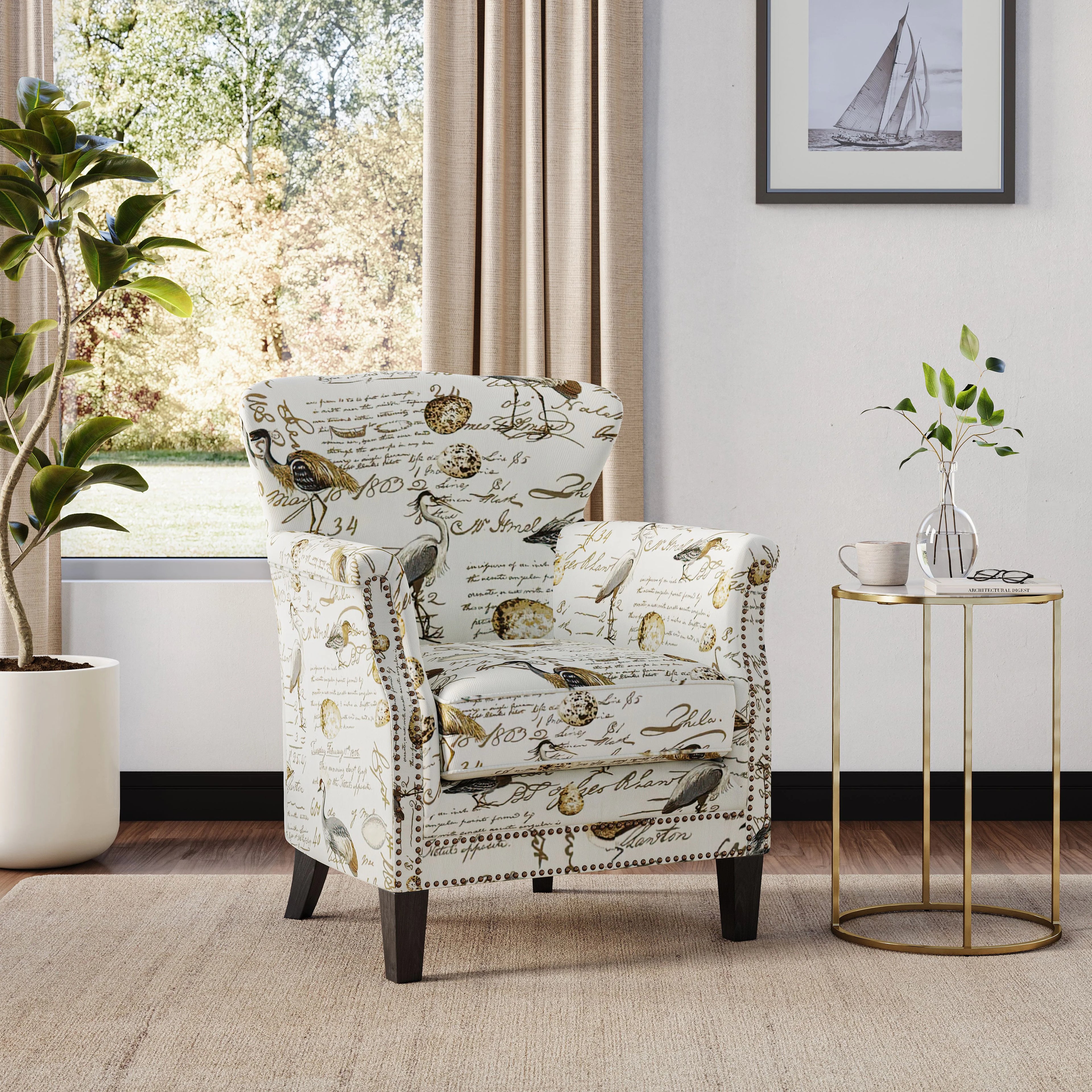 Upholstered Accent Chair with Nailhead Trim B560987