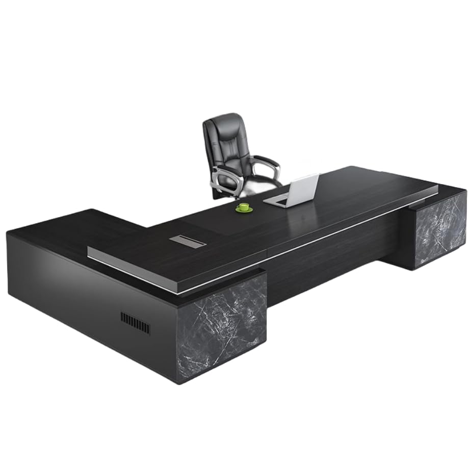 Black L-Shaped Executive Desk with Drawers 79" L x 63" W x 29.5" H Right Hand Return E18559