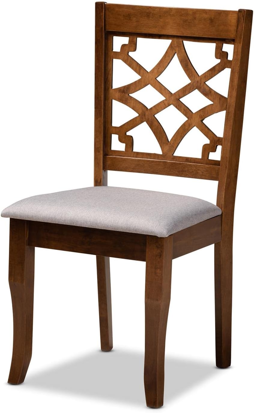 Grey Fabric Upholstered Walnut Brown Wood 4-Piece Dining Chair Set D948