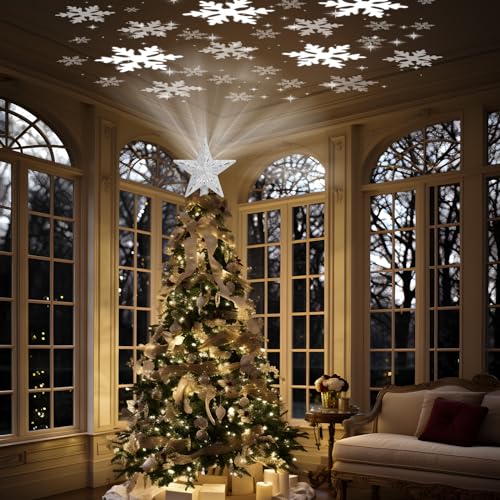 Gold Christmas Tree Topper with LED Projection I215