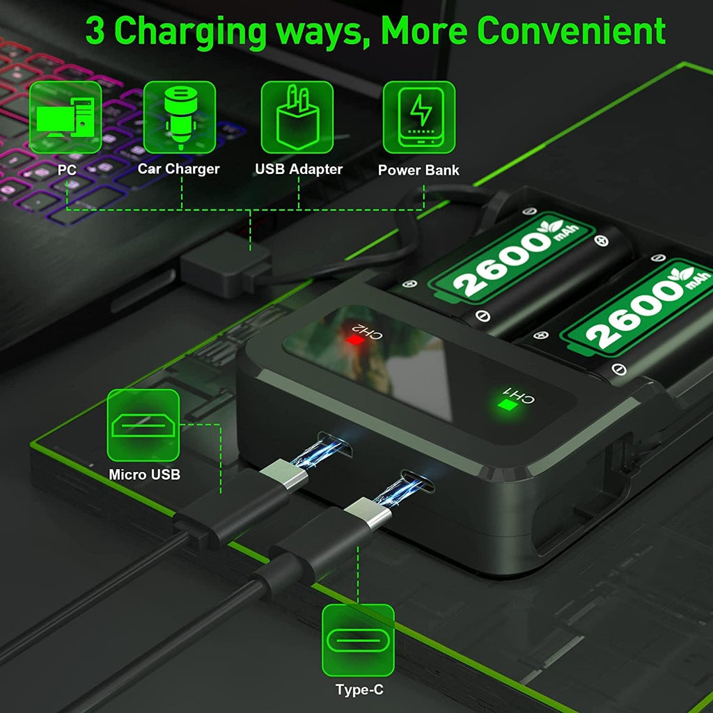 2x2600mAh Controller Battery Pack with Charger Station for Xbox U360