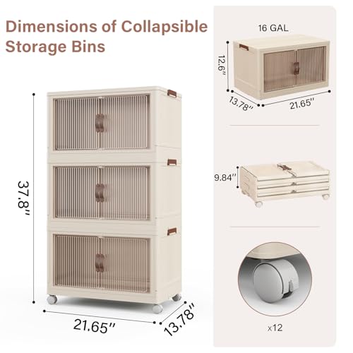 65QT Stackable Plastic Storage Bins with Wheels 3 Pack P94861