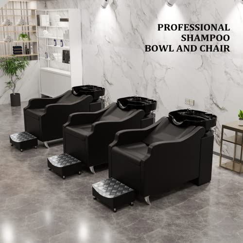 Shampoo Backwash Unit with Large Porcelain Bowl Salon Sink Hair Wash Chair Shampoo Station U698501