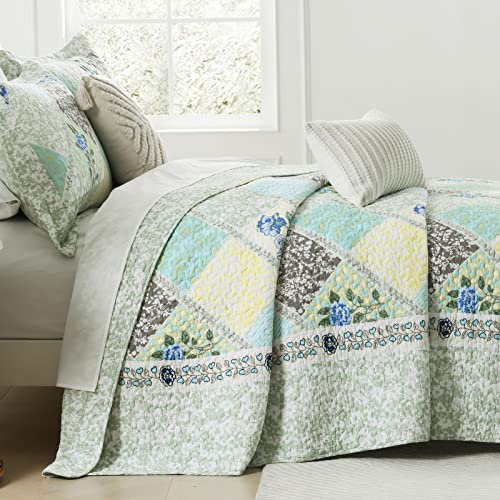Blue Grey 100% Cotton Queen Size 3-Pieces Quilt Bedding Set T837358