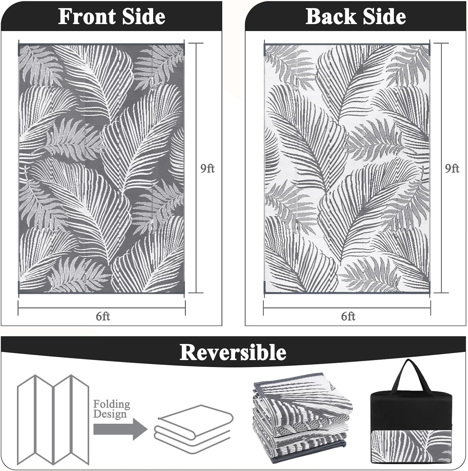 6'x9' Waterproof Reversible Outdoor Plastic Straw Rug F223