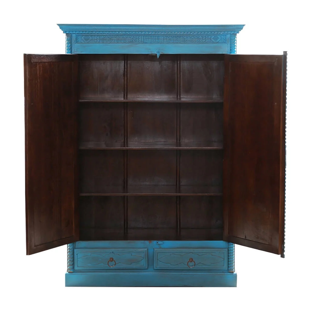 Turquoise Hand Carved Solid Wood 2 Drawer Armoire H880