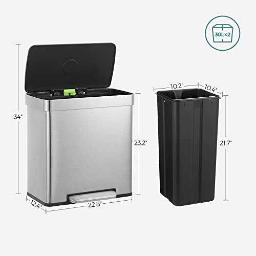 16 Gallons Dual Compartment Stainless Steel Trash Can C953