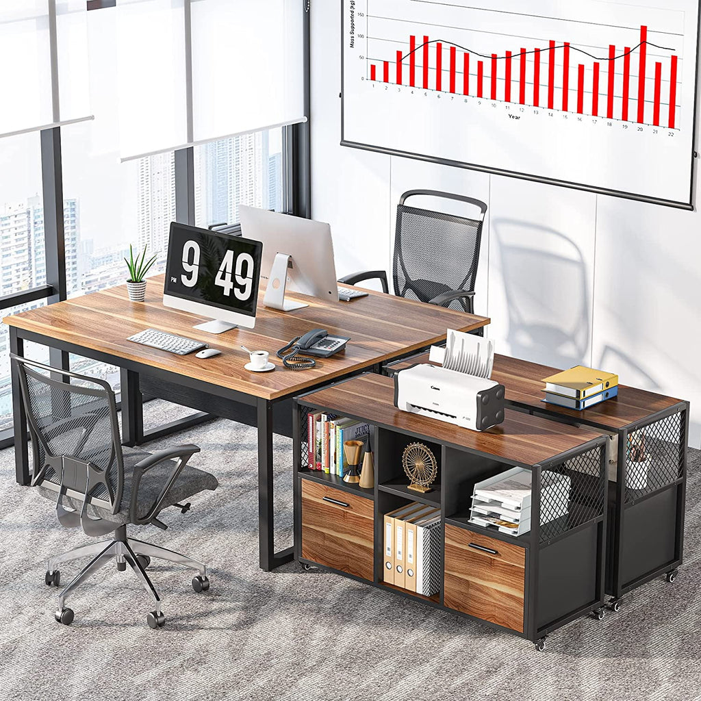2 Drawer Rustic Brown Wood Lateral File Cabinet J47841