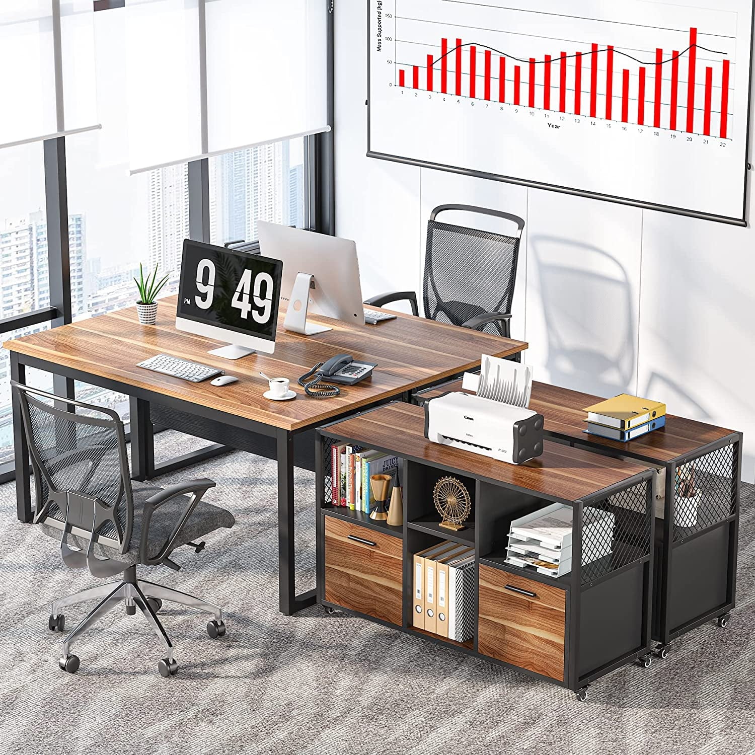 2 Drawer Rustic Brown Wood Lateral File Cabinet J47841