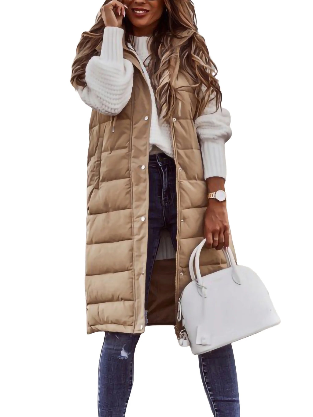 Women's Hooded Down Vest Sleeveless Puffer Jacket with Pockets N8294