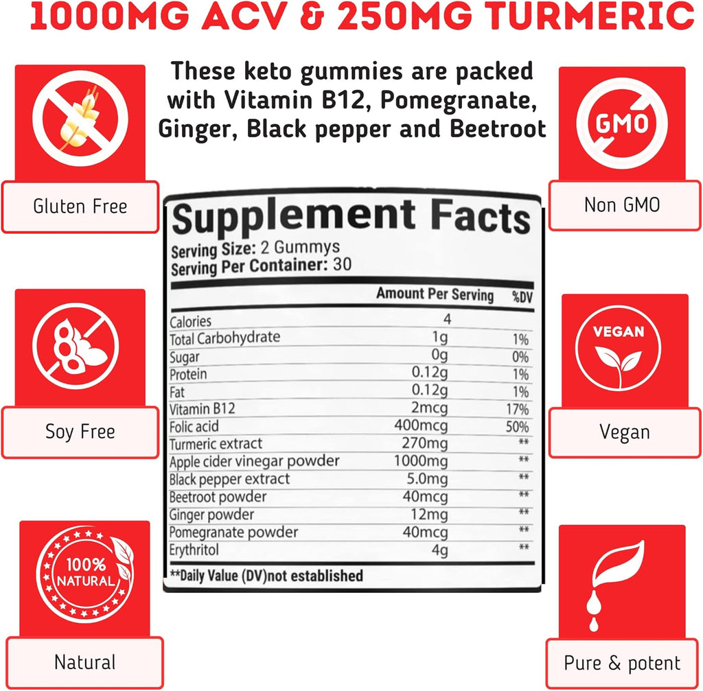 ACV Keto Gummies with Apple Cider Vinegar and Turmeric - 60 Gummies S781222