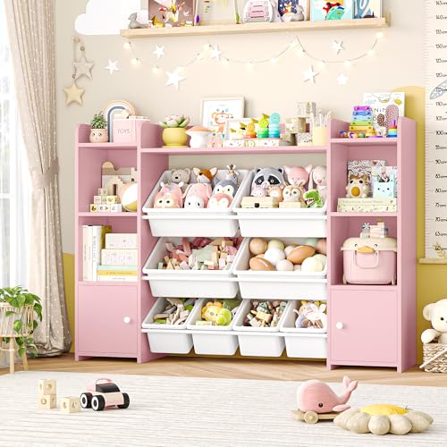 Pink 8 Toy Bins Storage Organizer with Shelf B933