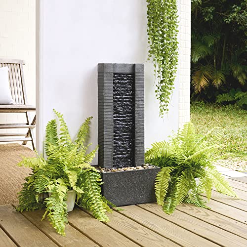 Gray Water Fountain with LED Lights and Pebble Stones, 29.25 inch Tall W272