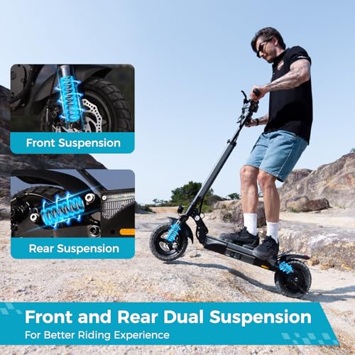 Electric Scooter with 1000W Motor, 28 MPH, 10" Pneumatic Tires, Foldable Handlebar W652937