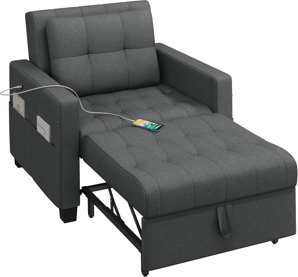 Dark Gray Fabric Convertible Futon Sofa Chair S8750