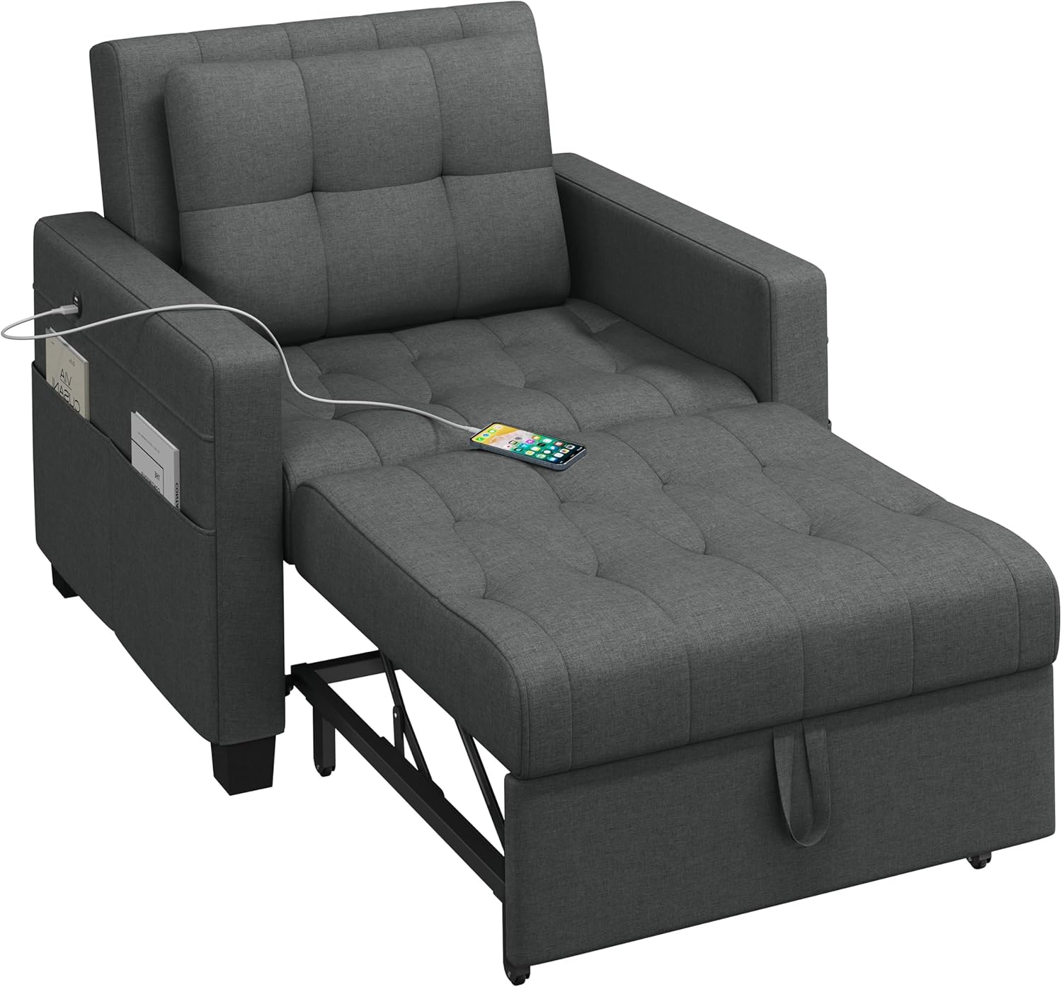 Dark Gray Fabric Convertible Futon Sofa Chair S8750