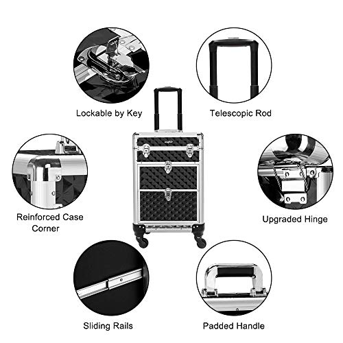 Red Rolling Makeup Train Case with 4 Removable Wheels & 2 Sliding Drawers M858434