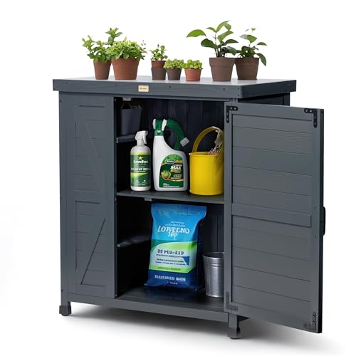 Outdoor Storage Cabinet with Metal Tabletop, 3 Adjustable Shelves R61534