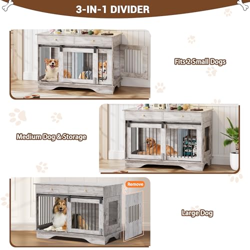 47" Grey Dog Crate Furniture with 2 Storage Draws B4927