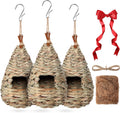 3 Pack Hummingbird Nest House with Coconut Fiber Nesting Material Red Ribbon Woven Nest A20274