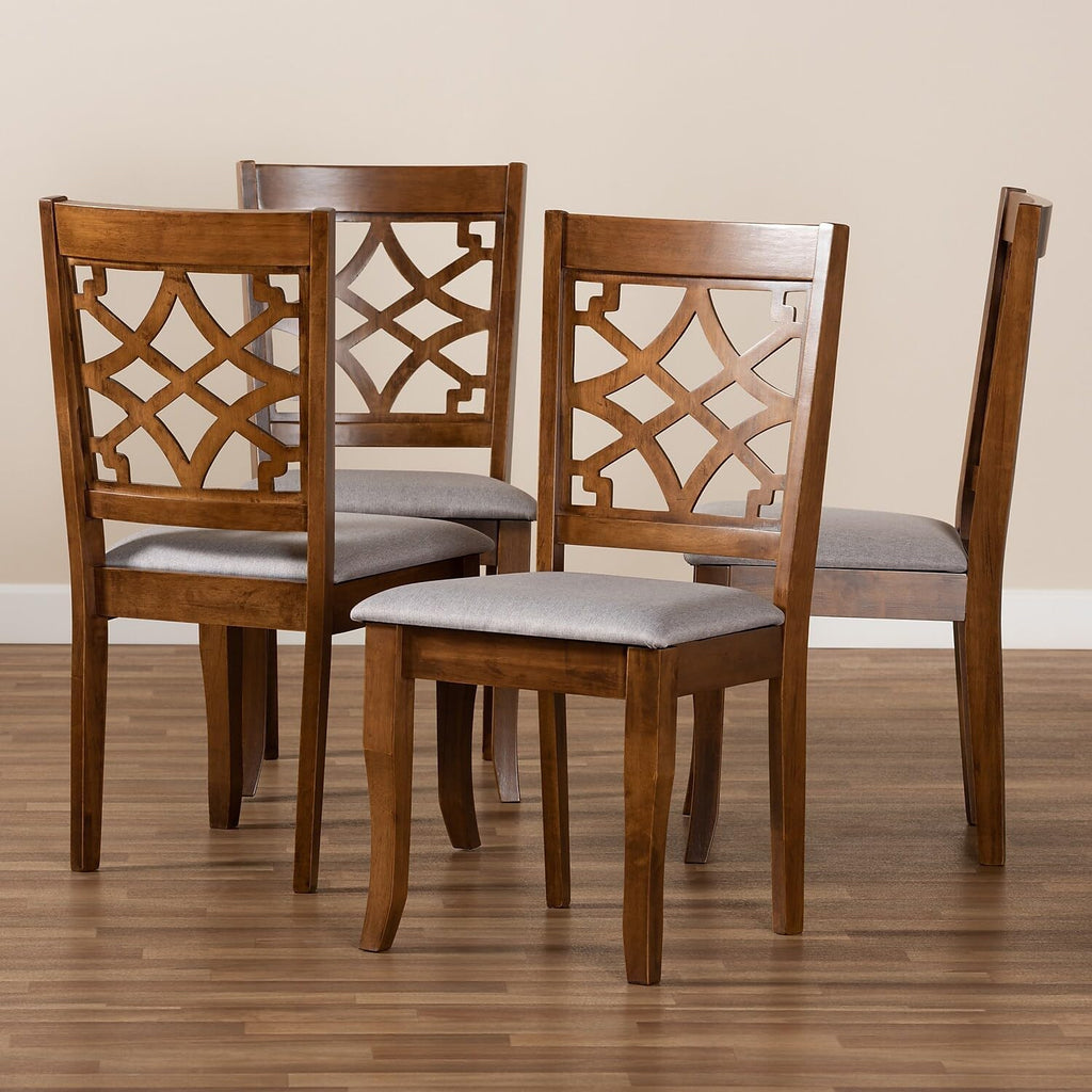 Grey Fabric Upholstered Walnut Brown Wood 4-Piece Dining Chair Set D948