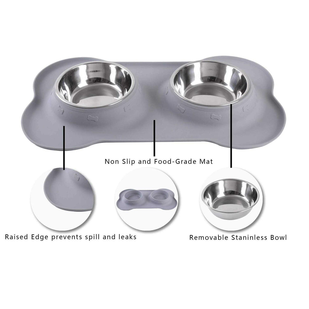 2 Stainless Steel Dog Bowl with Silicone Mat + Pet Food Scoop V48684