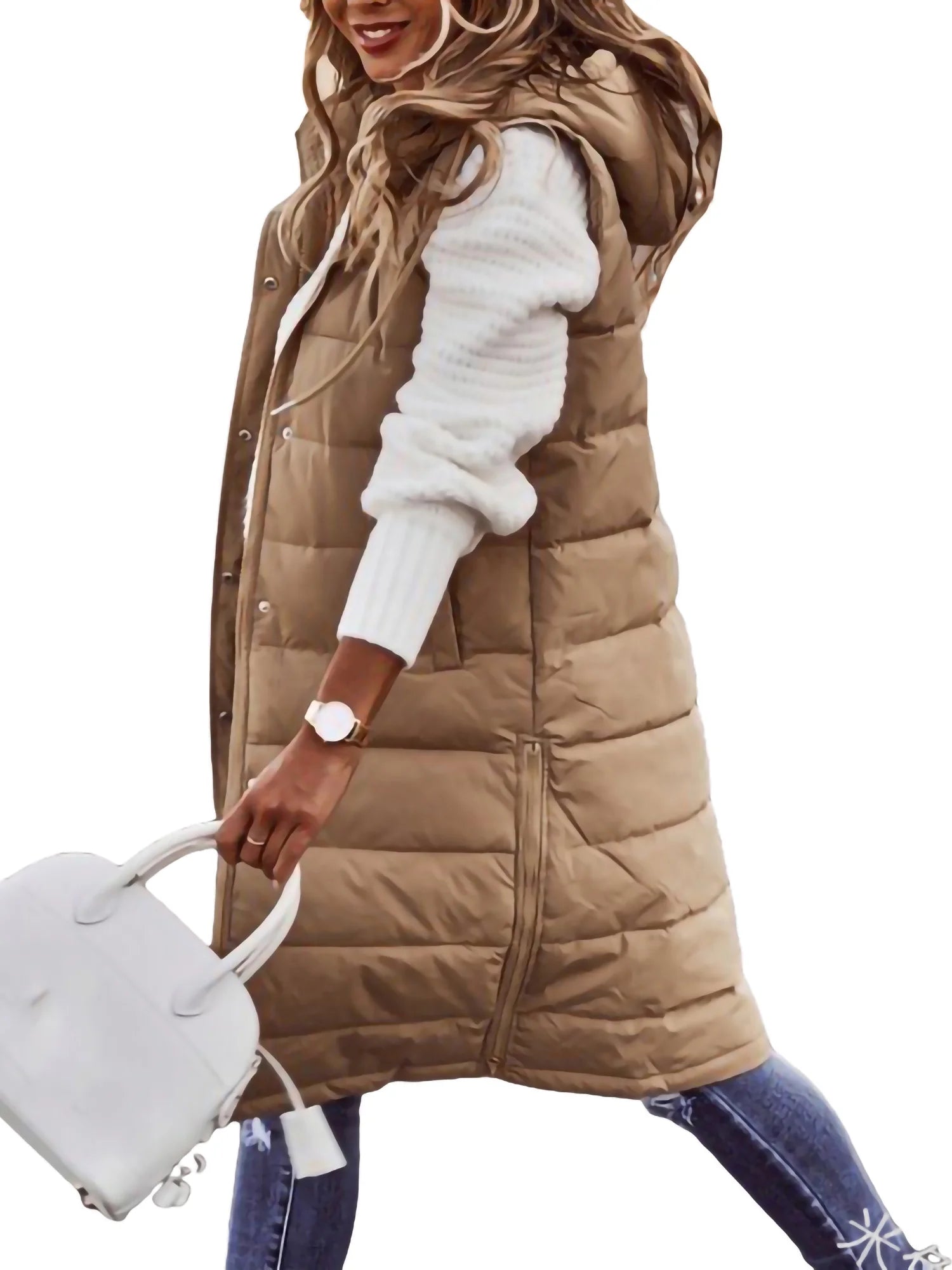 Women's Hooded Down Vest Sleeveless Puffer Jacket with Pockets N8294