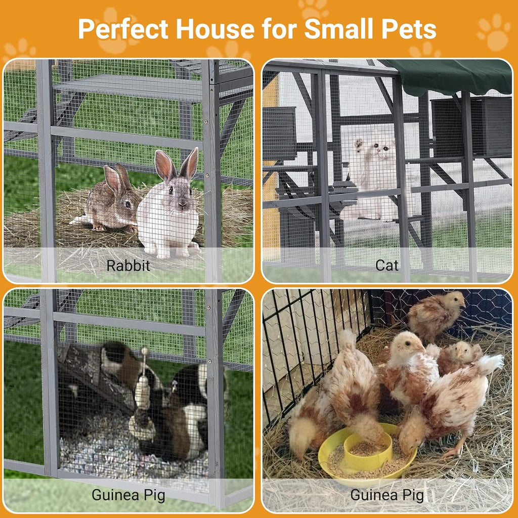 Large 3-Tier Outdoor Cat House with 2 Lockable Cat Doors and a Walk in Door Y44399