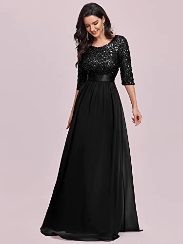 Elegant A Line Crew Neck Half Sleeve Sequin Maxi Evening Dress U7847