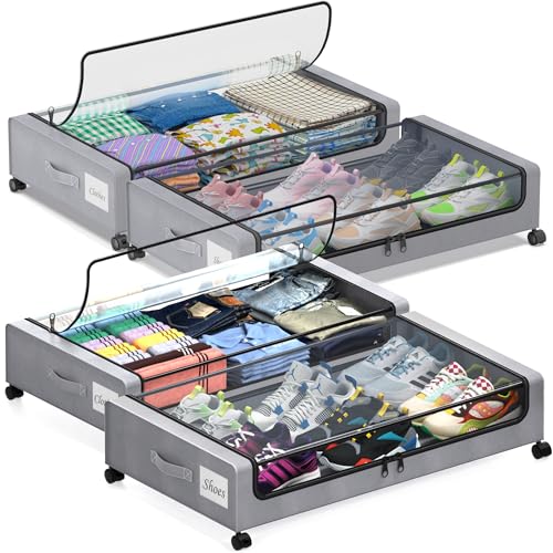 Black 2-Pack 60L Under Bed Storage Containers with Wheels and Clear Lids J294324