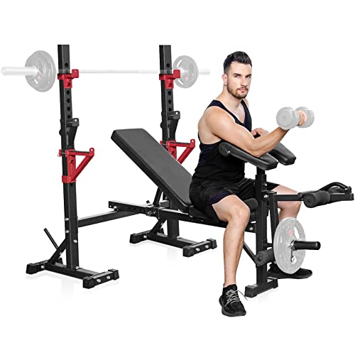 Weight Bench with Squat Rack, Adjustable Bench, Foldable Bench & Barbell Rack Stand, 660Lbs M396410