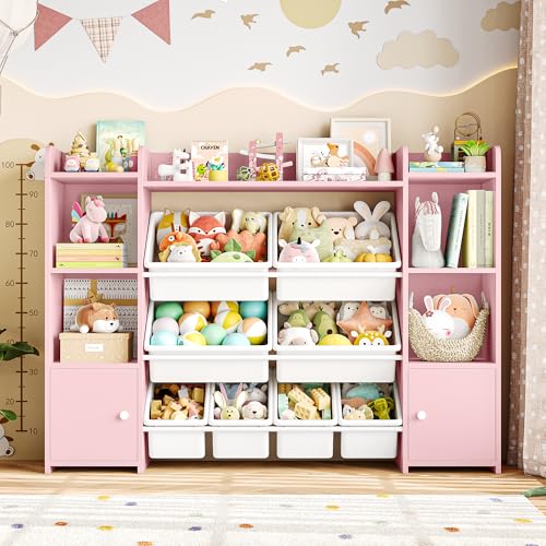 Pink 8 Toy Bins Storage Organizer with Shelf B933