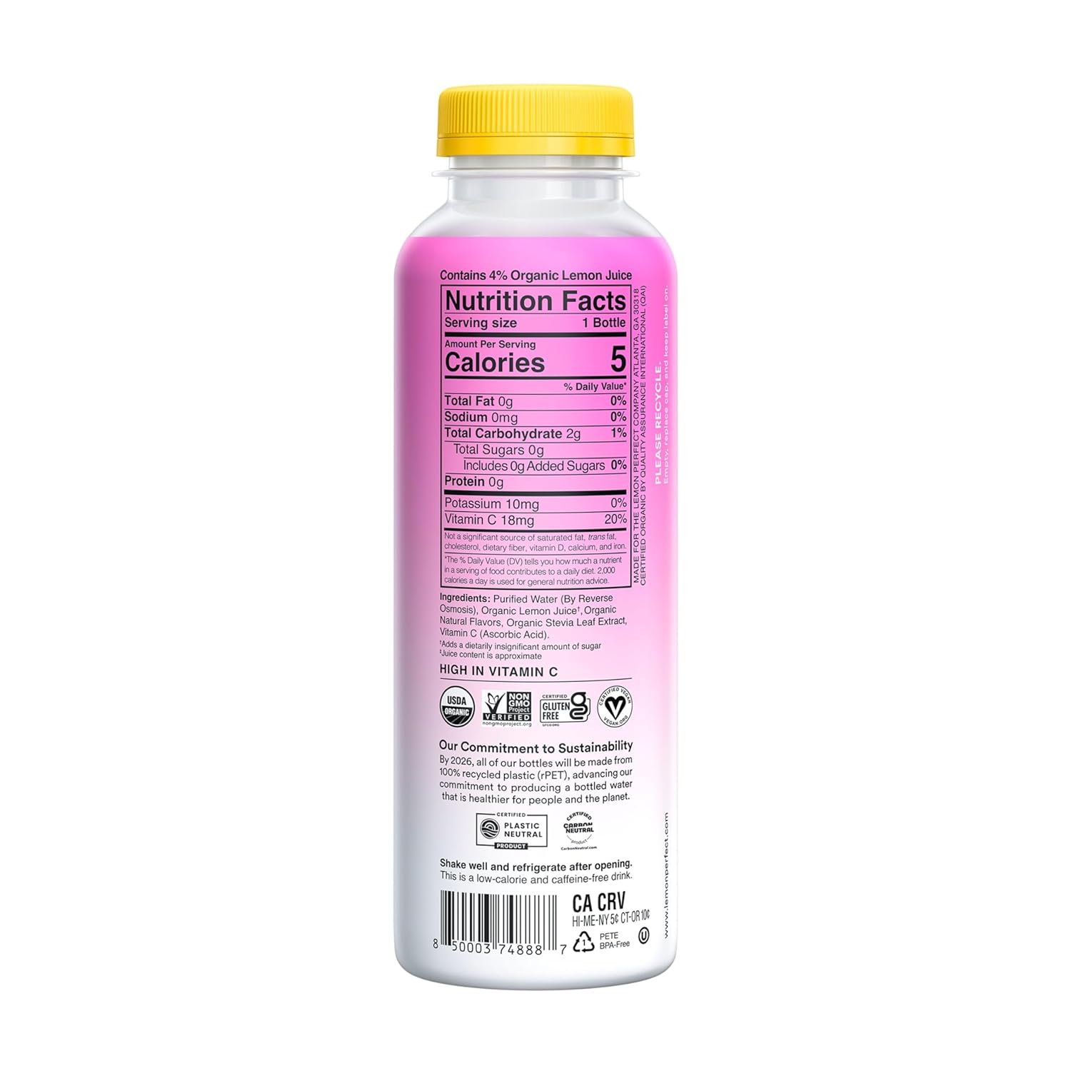 Organic Hydrating Flavored Lemon Water Zero Sugar 15.2 fl oz Bottle (Pack of 12) S781131