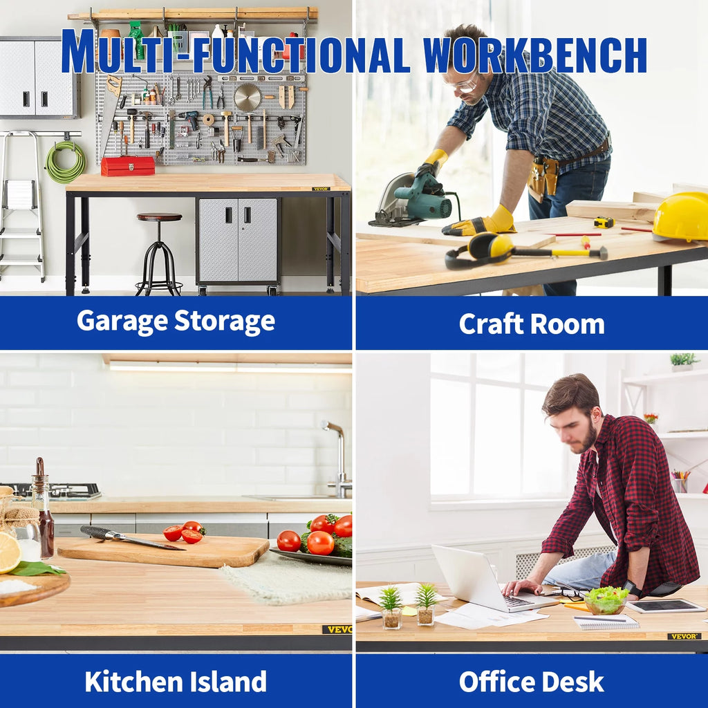 Adjustable Height Workbench with Power Outlets and Hardwood Top J13816