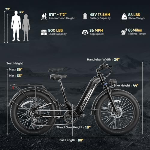 M1 Pro Electric Bike, 1800W Peak Motor, 48V 17.5Ah, 26'' x 4.0'' Fat Tire, 7 Speed, Dual Suspension O996