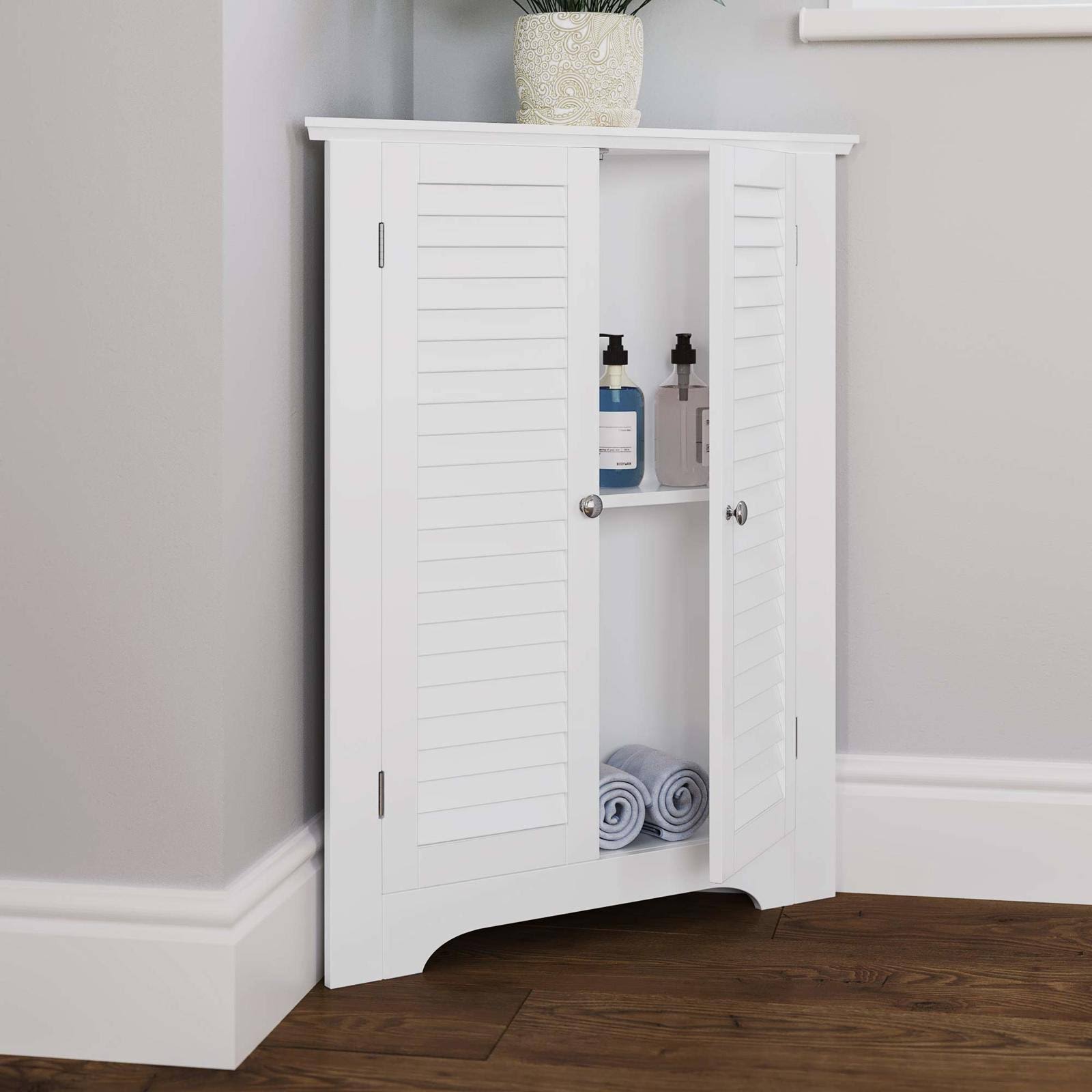 White 3-Shelf Corner Cabinet C176