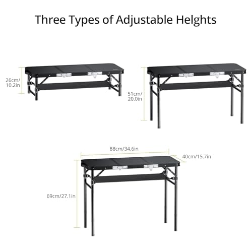 3ft Adjustable Height Aluminum Folding Camping Table with Storage Net P5848