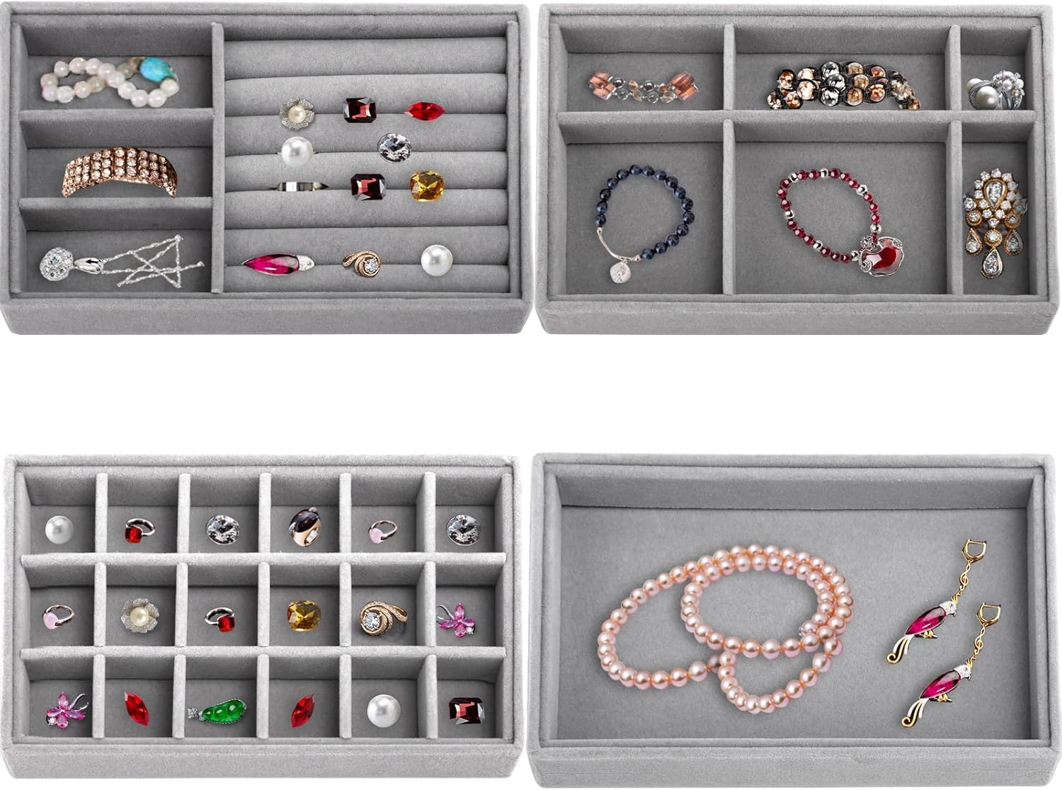 4 Pcs Velvet Jewelry Organizer Trays K777