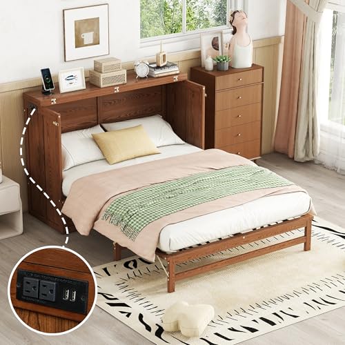Queen Size Walnut Cabinet Murphy Bed with Drawer W716909