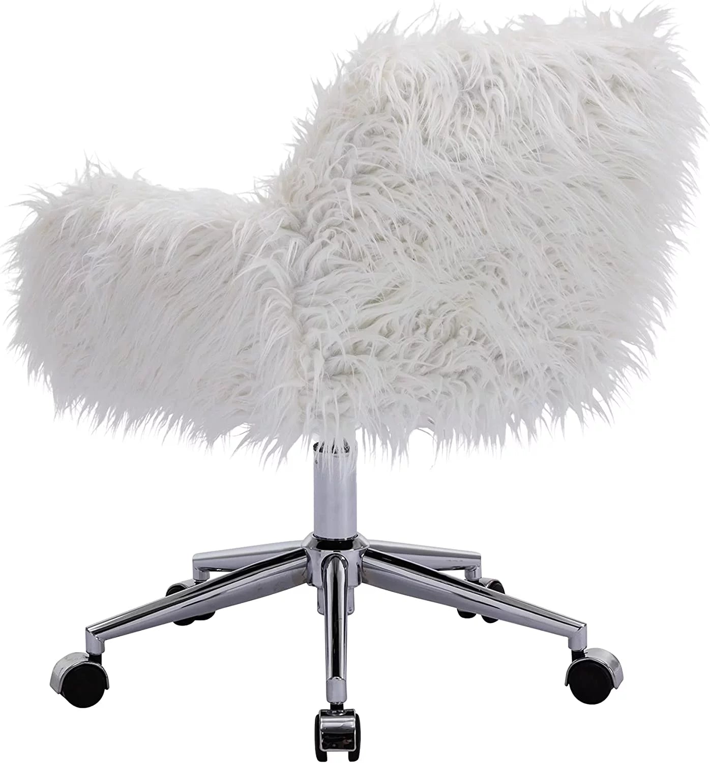 White Faux Fur Swivel Desk Chair with Back S65260