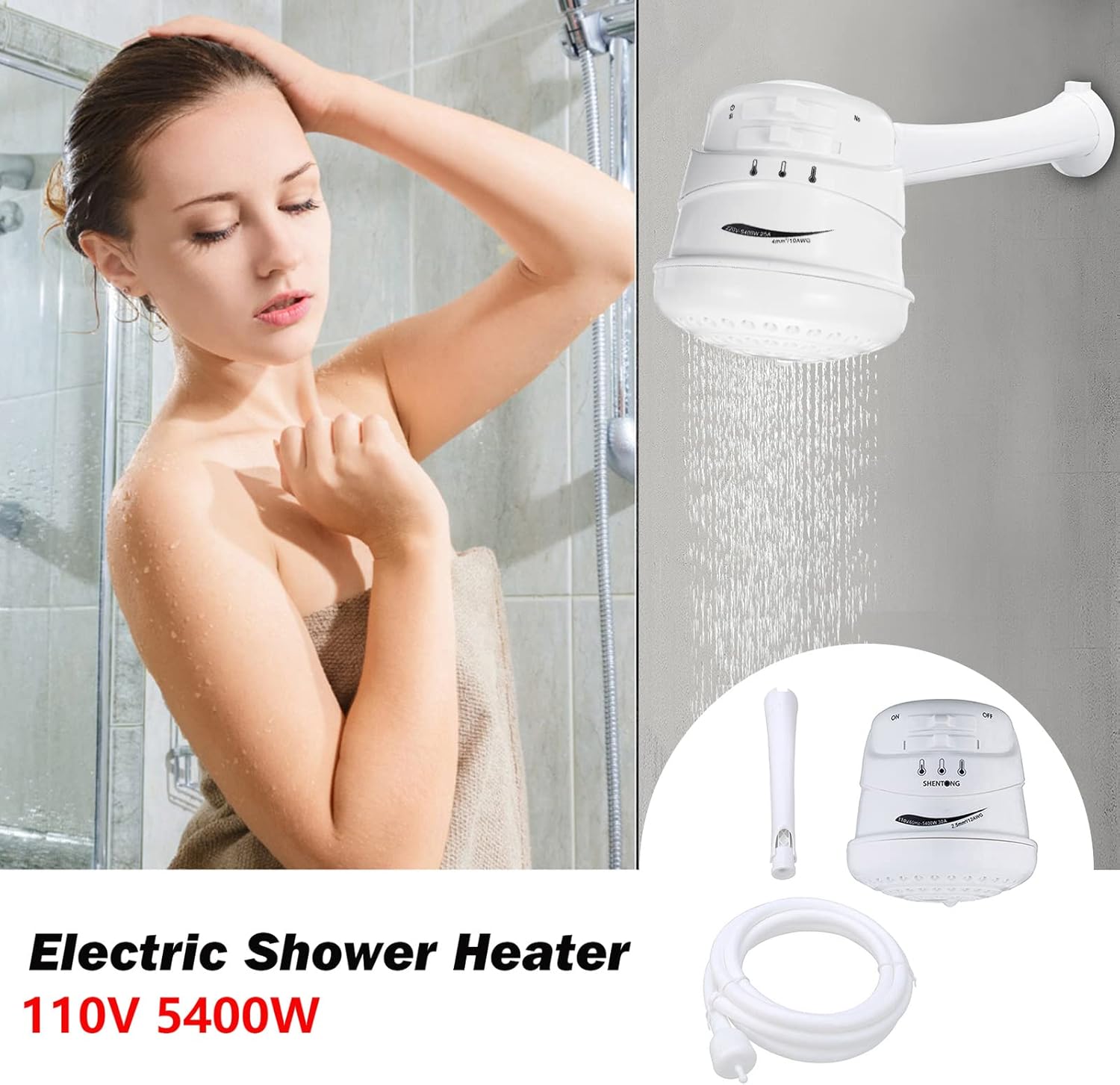 110V 5400W Electric Instant Hot Water Shower Head Heater Pack of 2 L47523