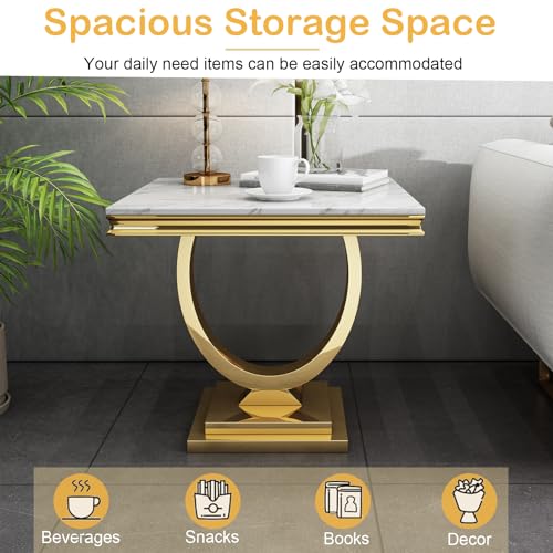 White Marble Coffee Table with Stainless Steel Pedestal Z99967