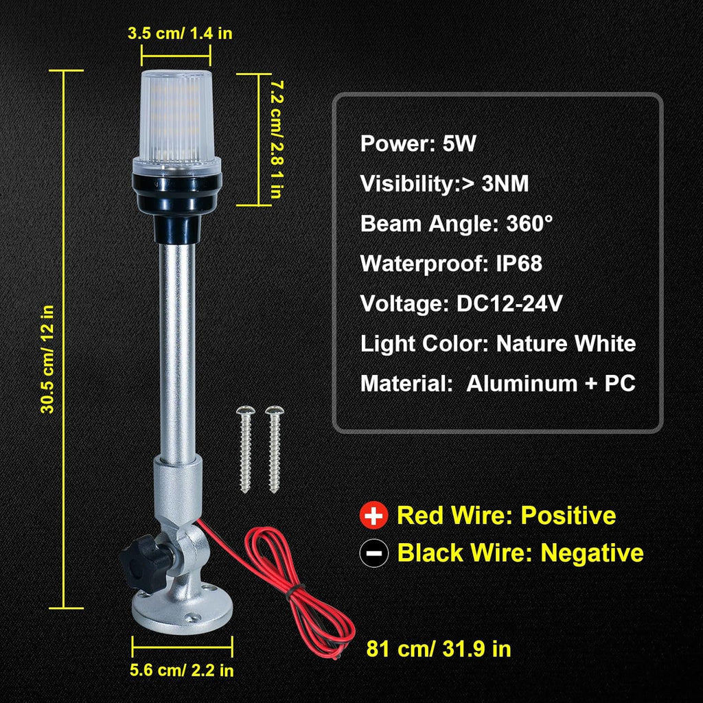 12 Inch LED Fold Down Boat Anchor Light Navigation Lamp Waterproof P893642