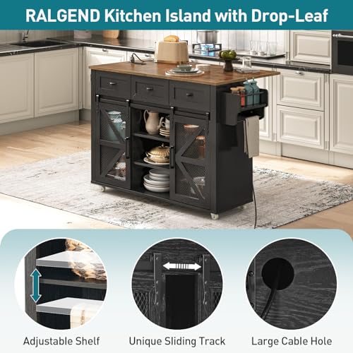 White and Walnut Rolling Kitchen Island with Storage O55796