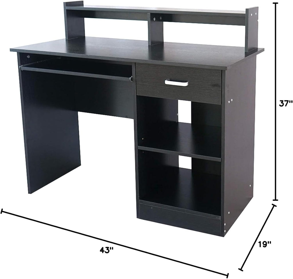 Black Computer Desk with Keyboard Tray and Drawer O719549