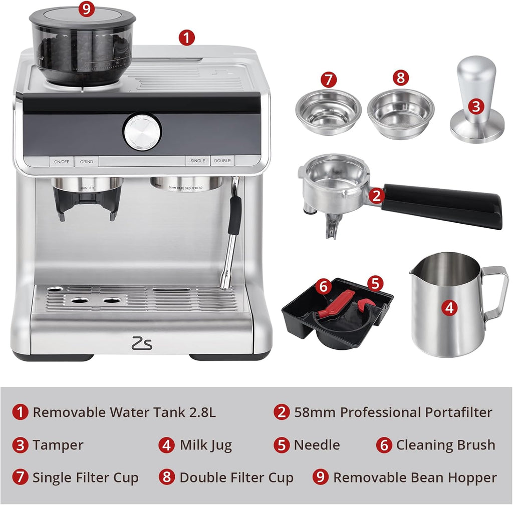 Stainless Steel Espresso Maker 20 Bar Pressure 2.8L Water Tank K9013